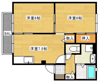 ハイツミカミB(2DK/2階)の間取り写真