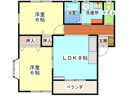 ヴィラ中の島 C(2LDK/1階)の間取り写真