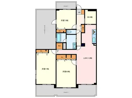 ハートヒルズ二ツ坂(3SLDK/7階)の間取り写真