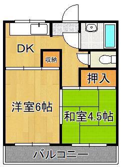 アベニュー片野(2DK/4階)の間取り写真