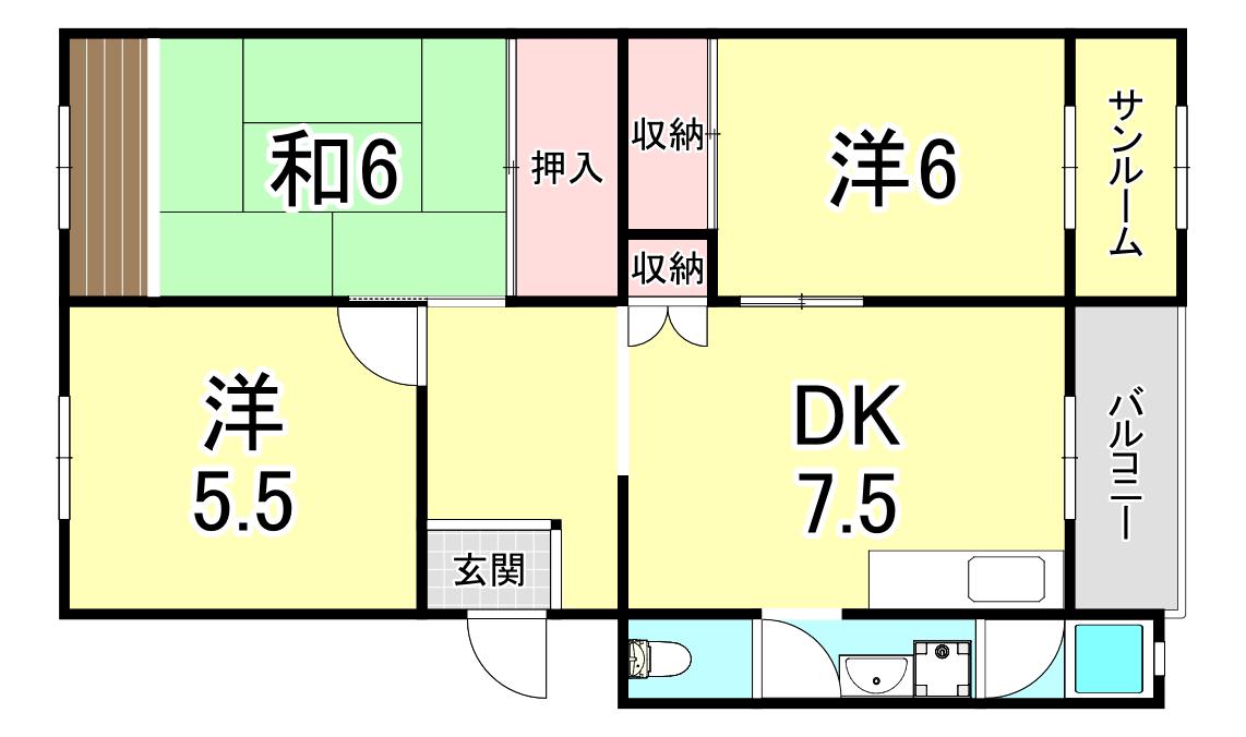 星陵台3号棟(3DK/3階)の間取り写真
