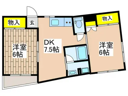 第六カイビル(2DK/3階)の間取り写真