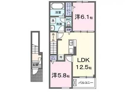 名鉄西尾線 西尾駅 バス乗車時間：14分 最寄りバス停で下車 徒歩6分 2階建 築1年(2LDK/2階)の間取り写真