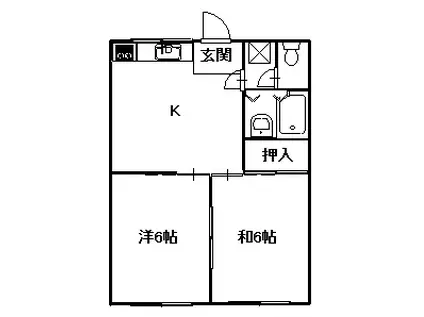 岡崎コーポ(2DK/1階)の間取り写真