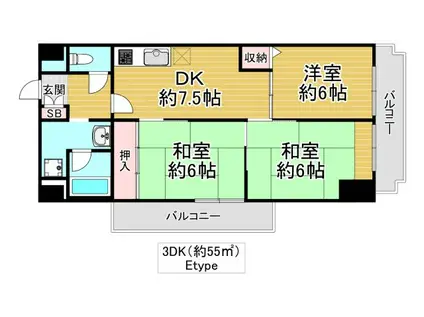 レジョンドール鶴見緑地(3DK/8階)の間取り写真