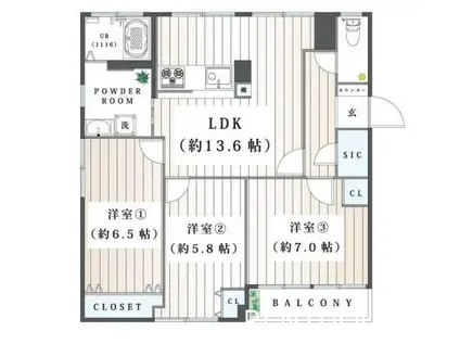 多磨第一佐佐木マンション(3SDK/4階)の間取り写真