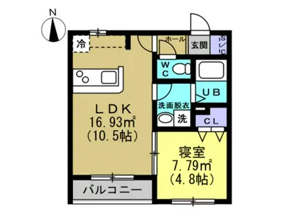 ソレーユ本町(1LDK/1階)の間取り写真