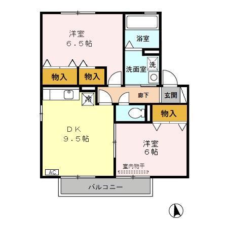 アルカディア宮江B(2DK/2階)の間取り写真