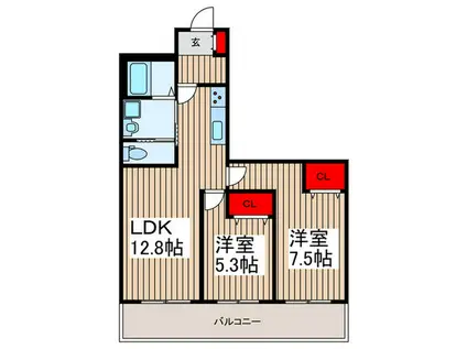 IMPLEOS朝霞根岸台(2LDK/2階)の間取り写真