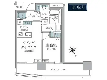 パークコート赤坂檜町ザ タワー(1LDK/5階)の間取り写真