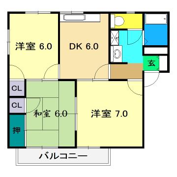 ファミリーメゾン白岩(3DK/2階)の間取り写真