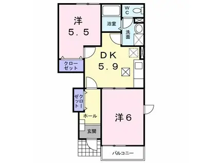 アヴニール XI(2DK/1階)の間取り写真