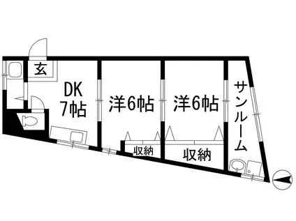 島上マンション南棟(2DK/2階)の間取り写真
