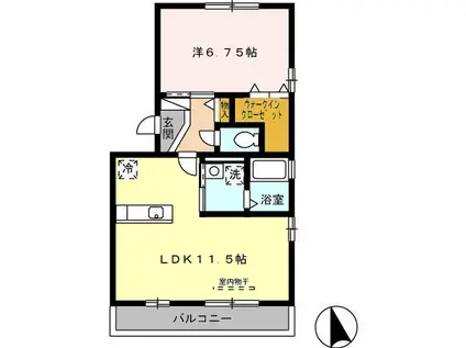 レスポワール井原(1LDK/1階)の間取り写真