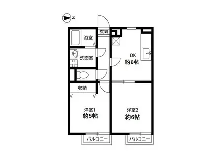 プレジール 門前(2DK/1階)の間取り写真