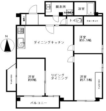 メゾンカワナ(3LDK/2階)の間取り写真