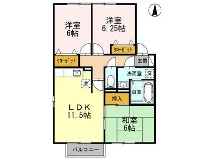 エクセレントヴィラ C棟(3LDK/1階)の間取り写真