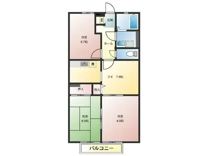 メゾンブルースカイ(3DK/2階)の間取り写真