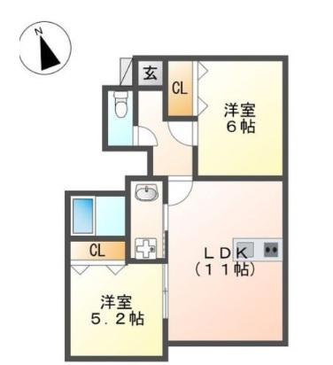 トラミッドヴィラ花田(2LDK/1階)の間取り写真