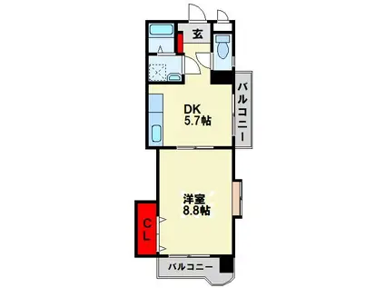 アーバンハイツ南台(1DK/2階)の間取り写真