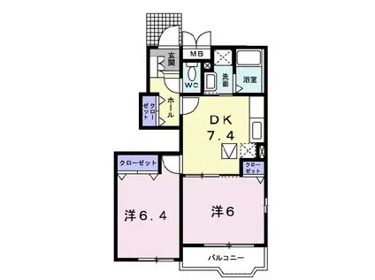 プロムナードIII(2DK/1階)の間取り写真