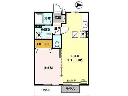 メゾン・グランドールFUJIWARA A棟(1LDK/1階)の間取り写真