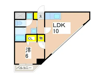摩天楼中洲(1LDK/4階)の間取り写真