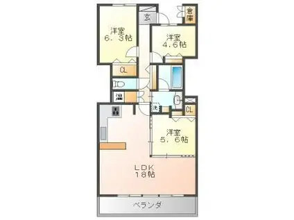 キャッスルハイツ岐阜西 1202号(3LDK/12階)の間取り写真