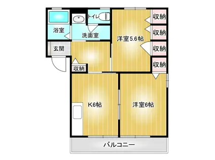 エクセロン C棟(2DK/1階)の間取り写真