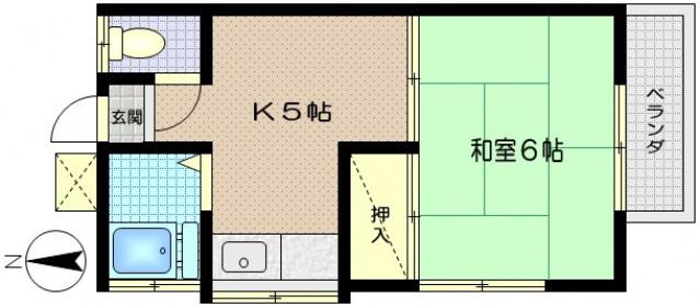 グリーンハウス(1K/2階)の間取り写真