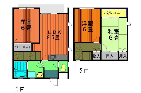 コーポ中島ツウセブンB(3LDK/2階)の間取り写真