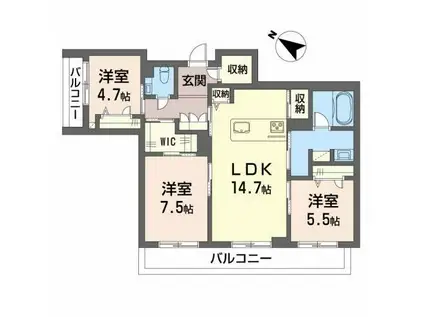 フォルトゥーナ石見(3LDK/4階)の間取り写真