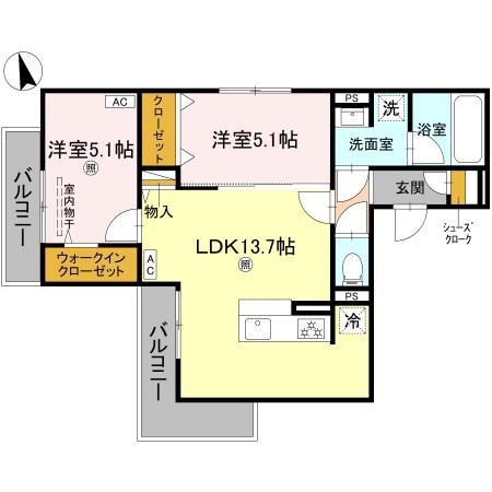 グラン アルベロ(2LDK/2階)の間取り写真