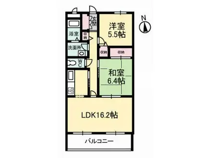 グランディール A棟(2LDK/1階)の間取り写真