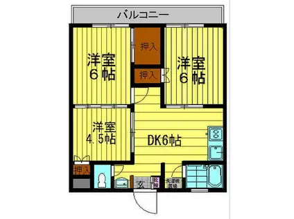 植木原コーポ(3DK/2階)の間取り写真