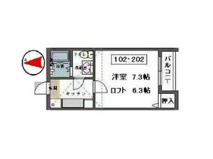 彡サザンパラダイス(1K/1階)の間取り写真