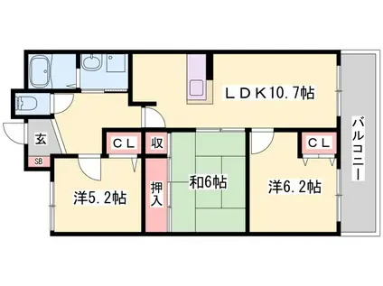 サンワプラザ福崎III(3LDK/4階)の間取り写真