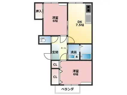 サニービレッジ(2DK/1階)の間取り写真