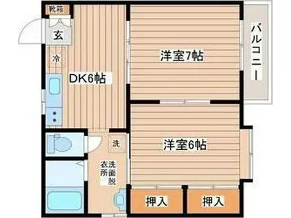 コモディータ南光台(2DK/2階)の間取り写真