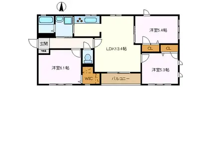 シャーメゾン八戸ノ里(3LDK/2階)の間取り写真