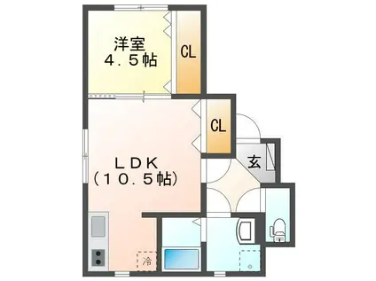 ワイズテラス関屋大川前(1LDK/1階)の間取り写真