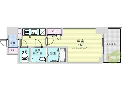 エスリードレジデンス大阪グランノースⅠ(1K/2階)の間取り写真