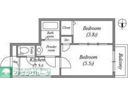 GRANPASEO舎人(2K/3階)の間取り写真