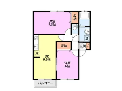 パルテールA(2LDK/2階)の間取り写真