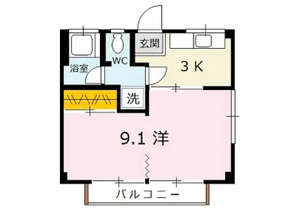山田ビル(1K/3階)の間取り写真