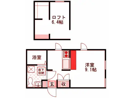 PRINCESSCOURTななつ星(ワンルーム/1階)の間取り写真