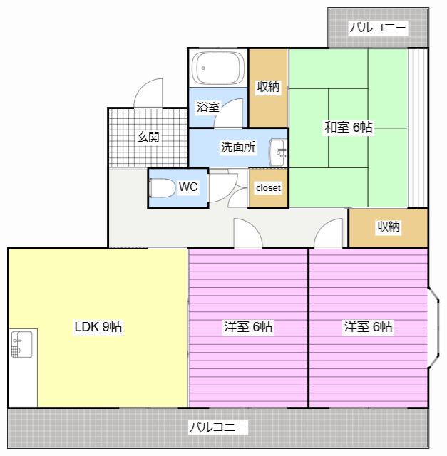パレス富塚(3LDK/3階)の間取り写真