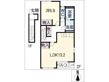 サンハイツM(1LDK/2階)の間取り写真