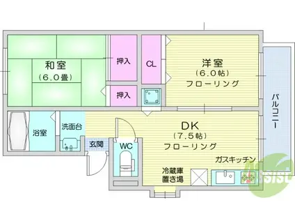 ベルパーク川平Ⅲ(2DK/1階)の間取り写真