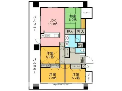 朝日プラザ五福プティックス(4LDK/13階)の間取り写真